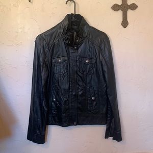 Vegan Black Leather Guess Jacket, Size M